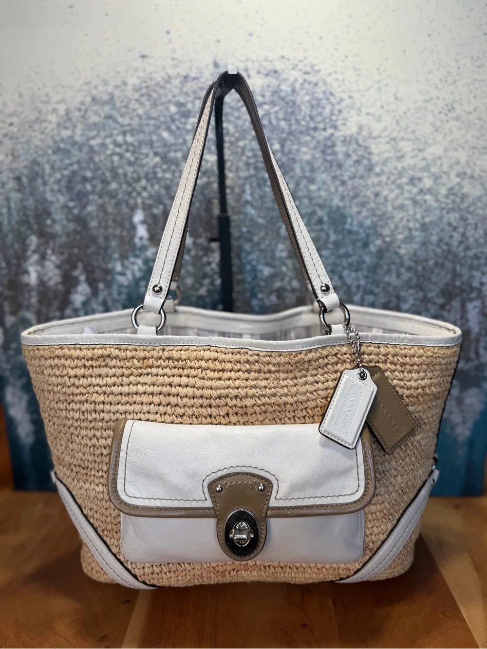 Coach 2012 Straw Raffia Turnlock Bag GUC